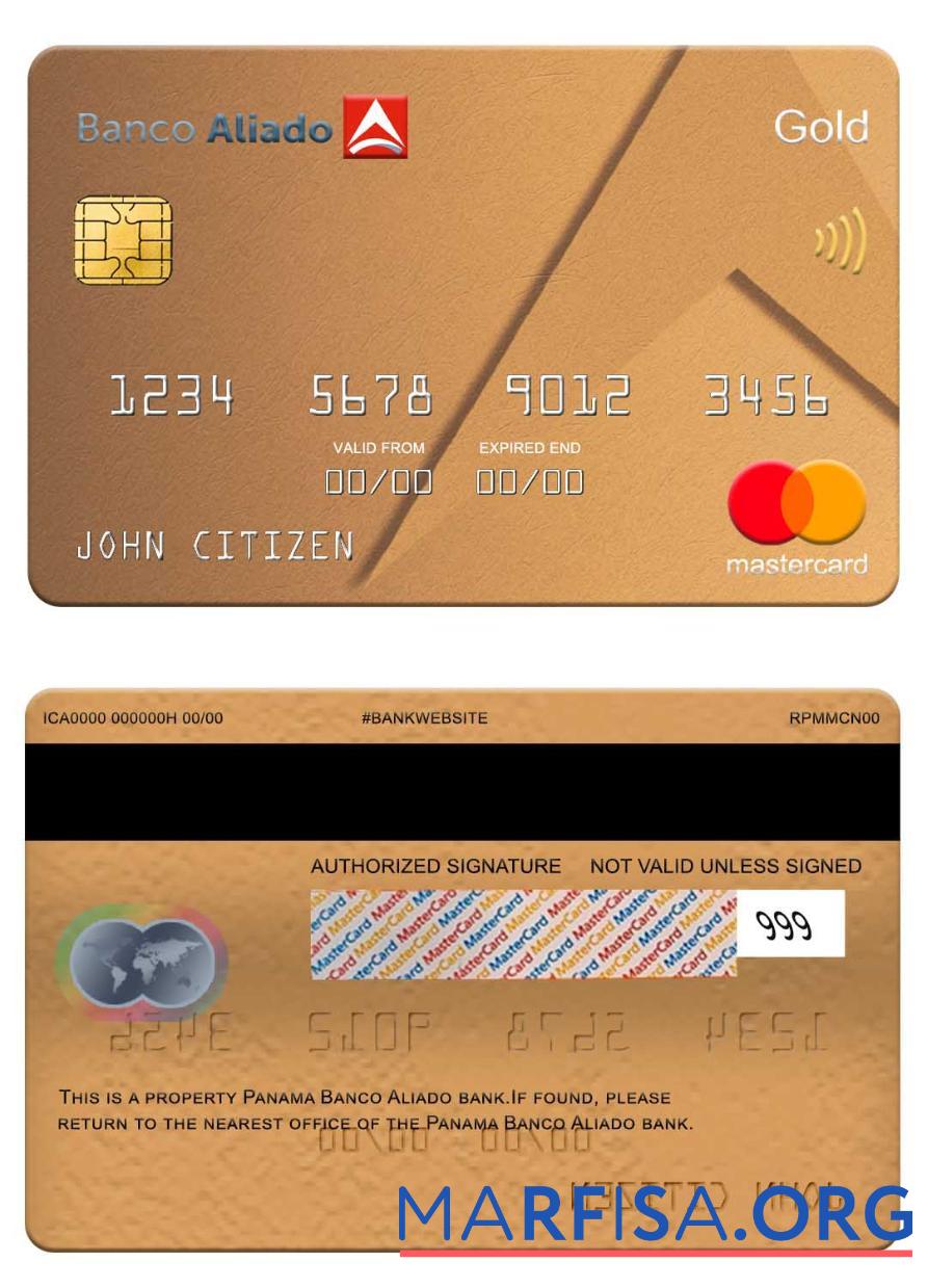 Downloadable Panama Banco Aliado bank mastercard template